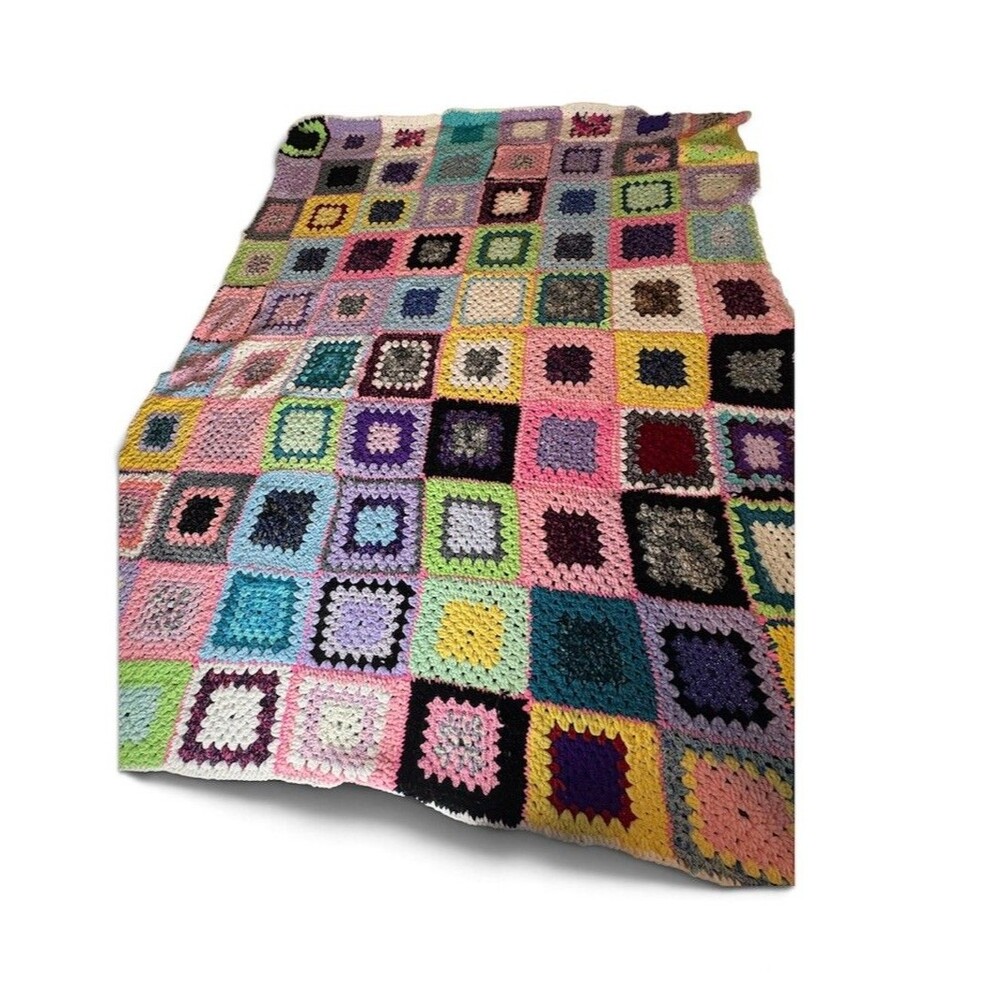 Granny Square Crochet Blanket Throw Twin Xl Colorful New Dress 65”x83”